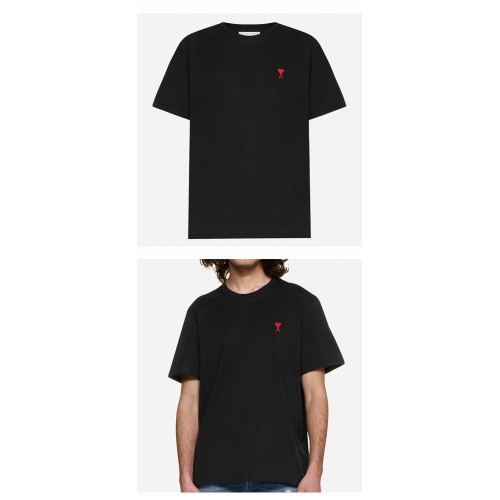 [아미] UTS001.724 001 스몰 하트 로고 패치 라운드 반팔티셔츠 블랙 공용 티셔츠 / TLS,AMI