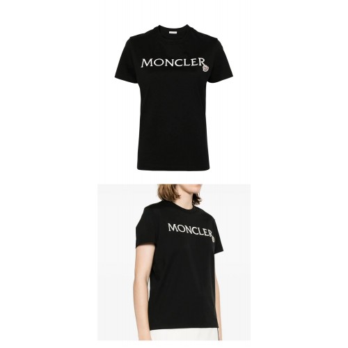 [몽클레어] 8C00006 829HP 999 로고 자수 라운드 반팔티셔츠 블랙 여성 티셔츠 / TJ,MONCLER