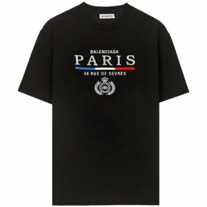 [발렌시아가] 19FW 594579 TGV48 1000 파리 로고 프린팅 반팔 티셔츠 블랙 남성 티셔츠 / TJ,BALENCIAGA