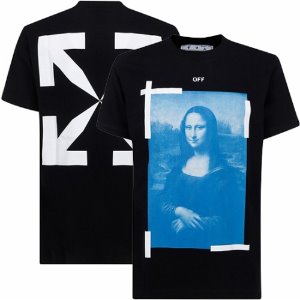[오프화이트] OMAA027R21JER0021001 블루 모나리자 프린팅 슬림 반팔티셔츠 블랙 화이트 남성 티셔츠 / TR,OFF WHITE