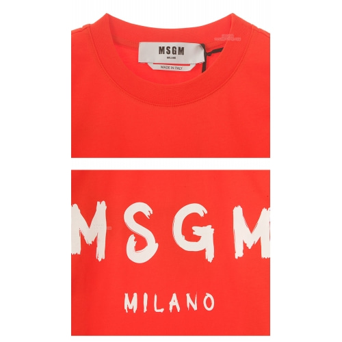 [MSGM] 20SS 2841MDM60 207298 10 페인트 로고 밀라노 라운드 반팔티셔츠 오렌지화이트 여성 티셔츠 / TFN,MSGM