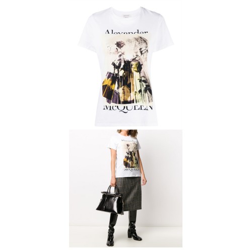 [알렉산더 맥퀸] 651375 QZACL 0900 그래픽 프린트 라운드 반팔티셔츠 화이트 여성 티셔츠 / TR,ALEXANDER MCQUEEN