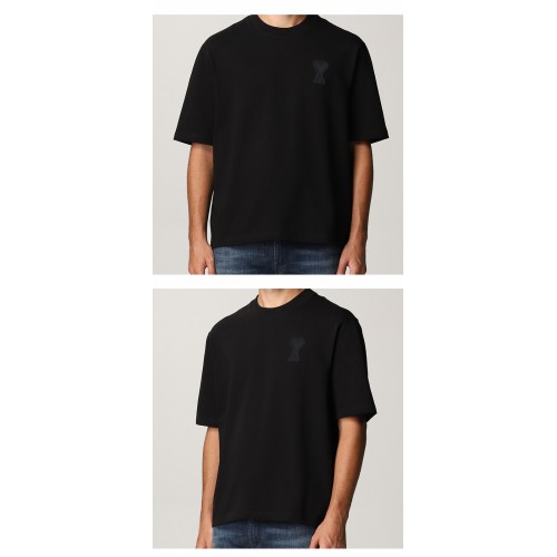 [아미] H21HJ117.79 001 앰보 로고 하트 패치 라운드 반팔티셔츠 블랙 남성 티셔츠 / TJ,AMI