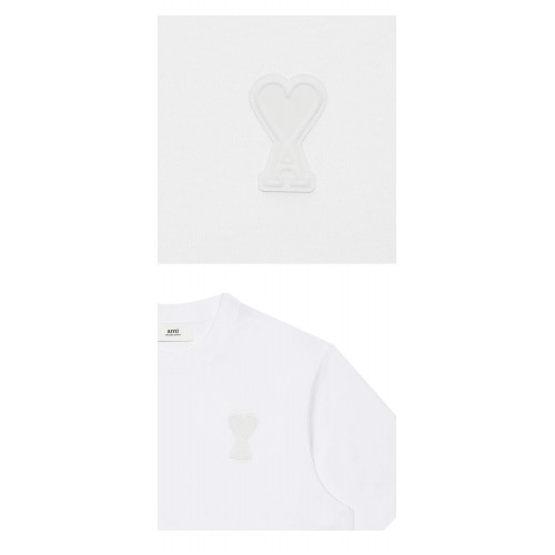 [아미] H21HJ117.79 100 엠보 로고 하트 패치 라운드 반팔티셔츠 화이트 남성 티셔츠 / TLS,AMI