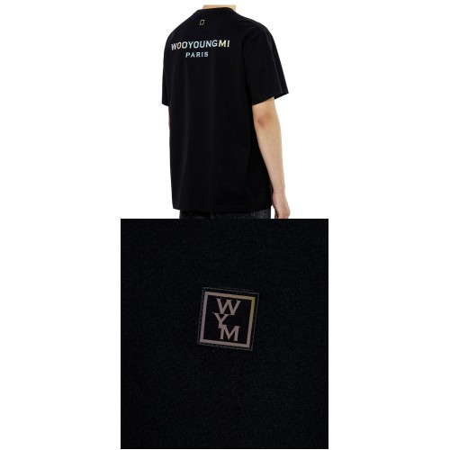 [우영미] W231TS08708B 렌티큘러 백로고 라운드 반팔티셔츠 블랙 남성 티셔츠 / TR,WOOYOUNGMI