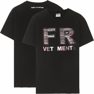 [베트멍 쁘레] 18FW FW18V020 B FR로고 라운드 반팔티셔츠 블랙 여성 티셔츠 / TLCW,VETEMENTS