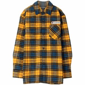 [아크네] CB0023 ANE 로고패치 플란넬 오버사이즈 셔츠 옐로우블랙 남성 셔츠 / TJ,ACNE STUDIOS