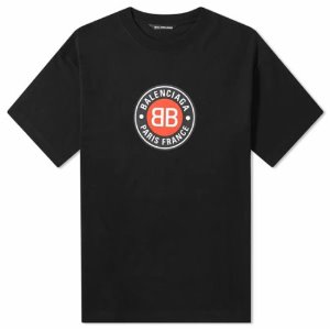 [발렌시아가] 612966 TJVD6 1000 BB 로고 프린팅 반팔티셔츠 블랙 남성 티셔츠 / TJ,BALENCIAGA