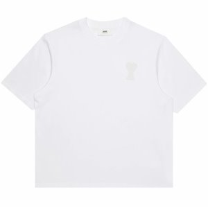 [아미] H21HJ117.79 100 엠보 로고 하트 패치 라운드 반팔티셔츠 화이트 남성 티셔츠 / TLS,AMI