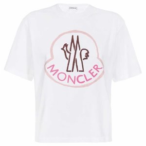 [몽클레어] 8C00009 829FB 001 빅로고 프린팅 라운드 크롭 반팔티셔츠 화이트 여성 티셔츠 / TLS,MONCLER